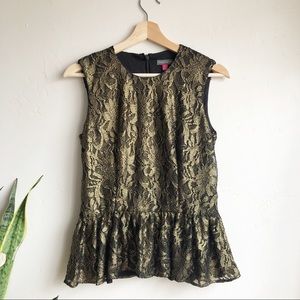 NWT Vince Camuto Lined Gold Lace Peplum Top